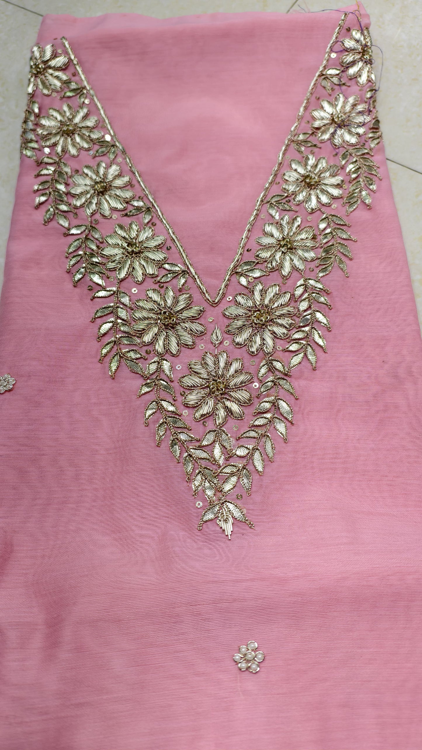 Pure original Chanderi silk hand original zardosi work kurti fabric