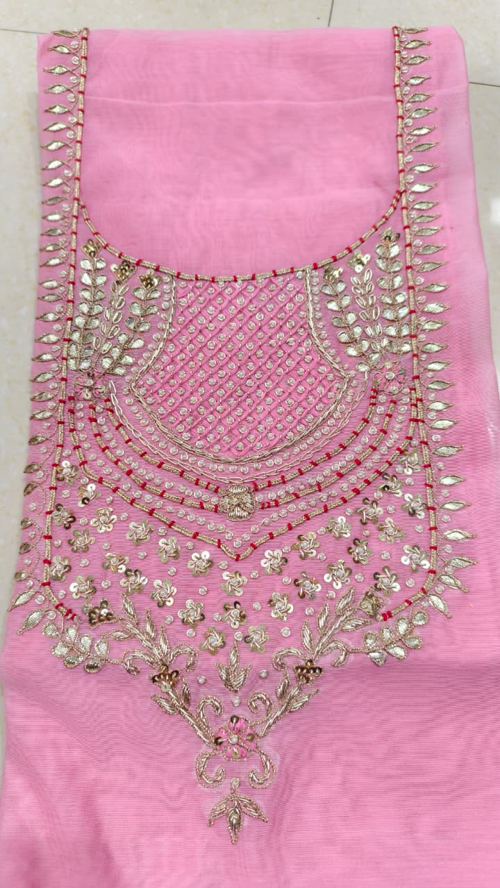 Pure original Chanderi silk hand original zardosi work kurti fabric