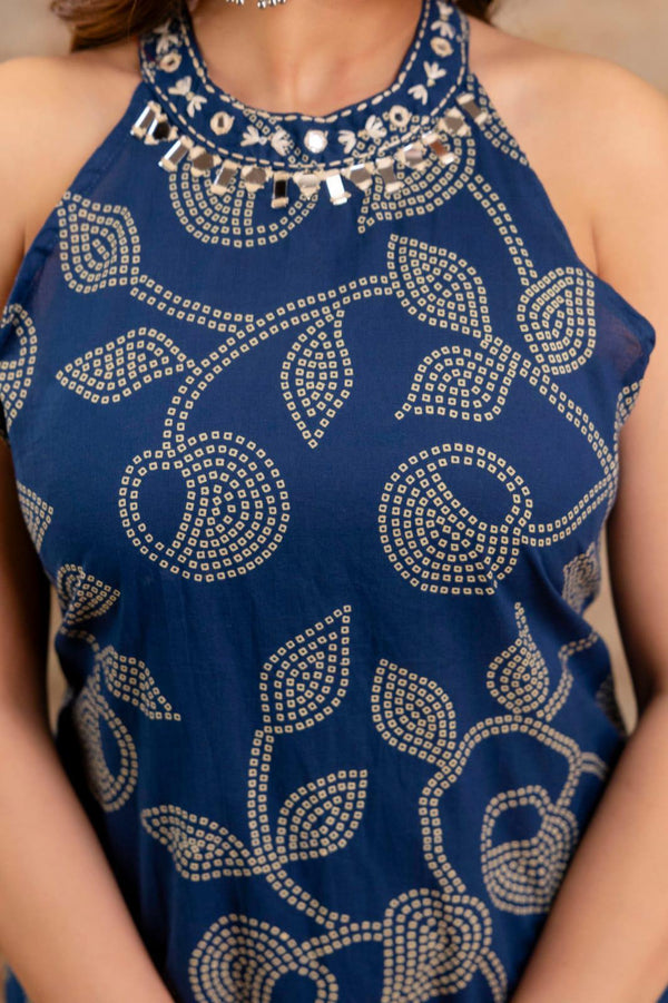 Cotton Bandhej Halter Neck Coordset